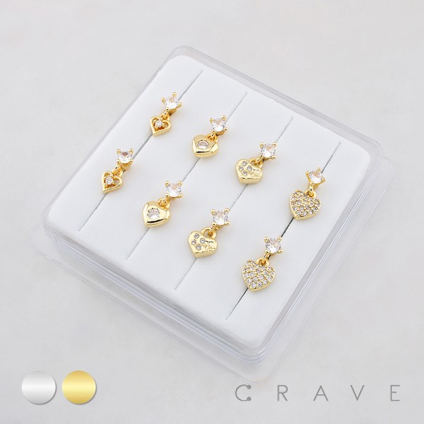8PCS OF ASSORTED CZ DANGLE 316L SURGICAL STEEL L-SHAPE NOSE STUD BOX